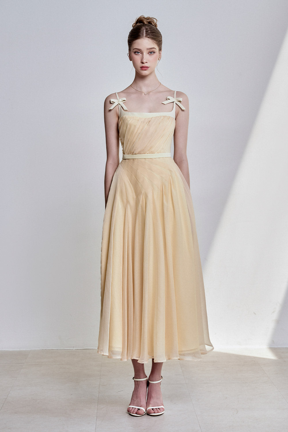 Lyra A-line Square Neck Silk Chiffon Midi Dress