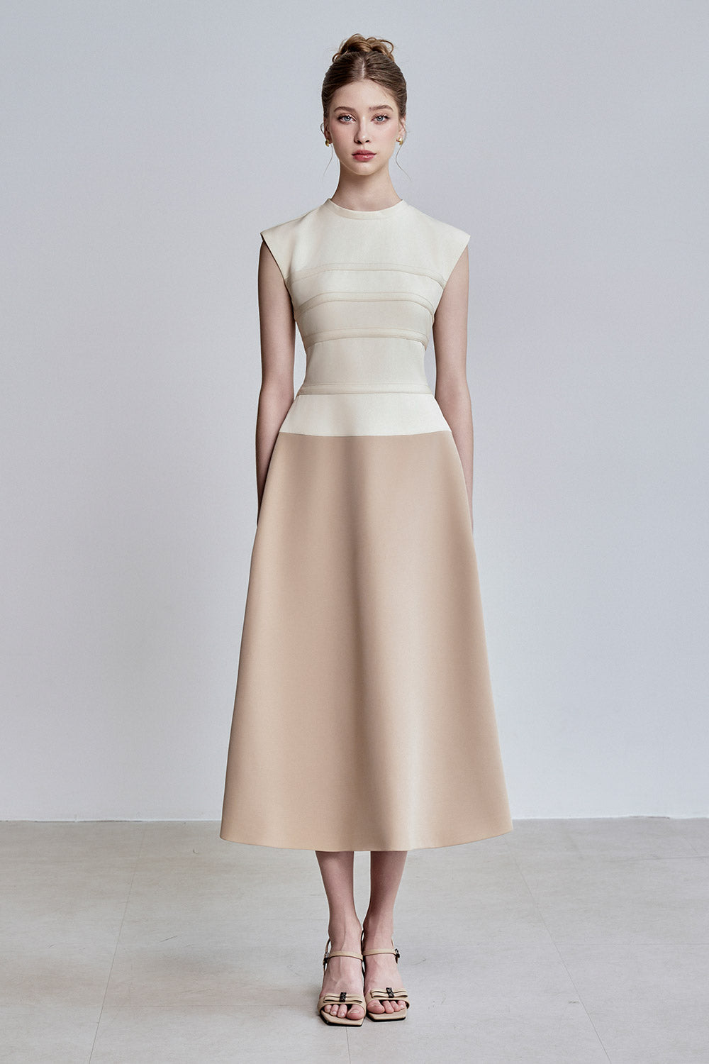 Lilian A-line Cap Sleeved Twill Ankle Length Dress