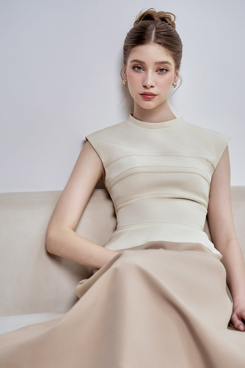 Lilian A-line Cap Sleeved Twill Ankle Length Dress