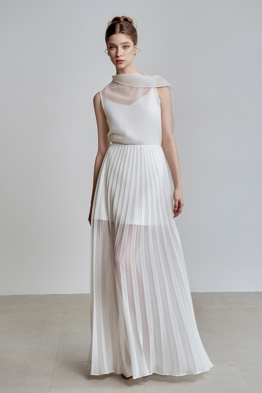 Gilda Pleated Draped Chiffon Floor Length Skirt