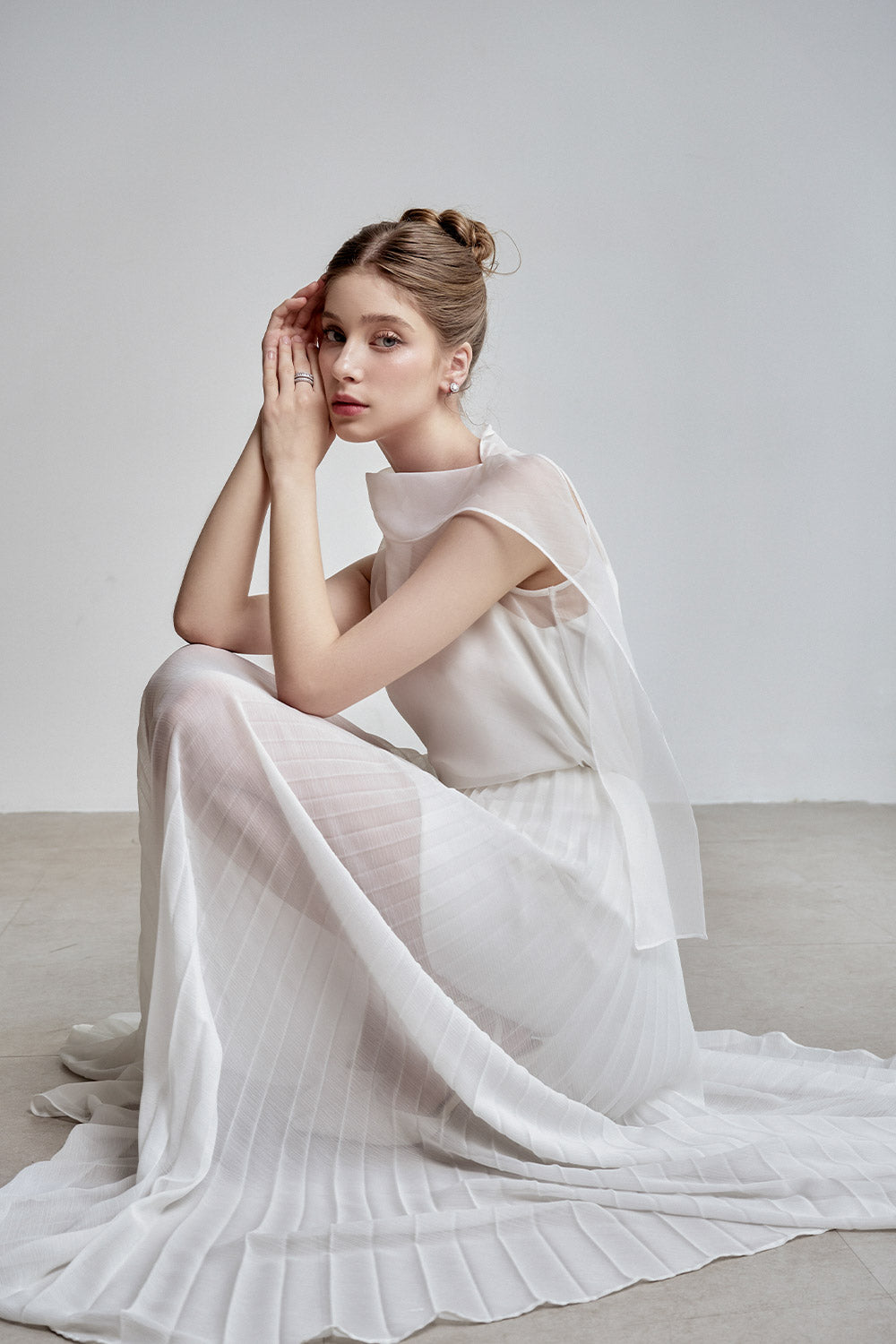 Gilda Pleated Draped Chiffon Floor Length Skirt