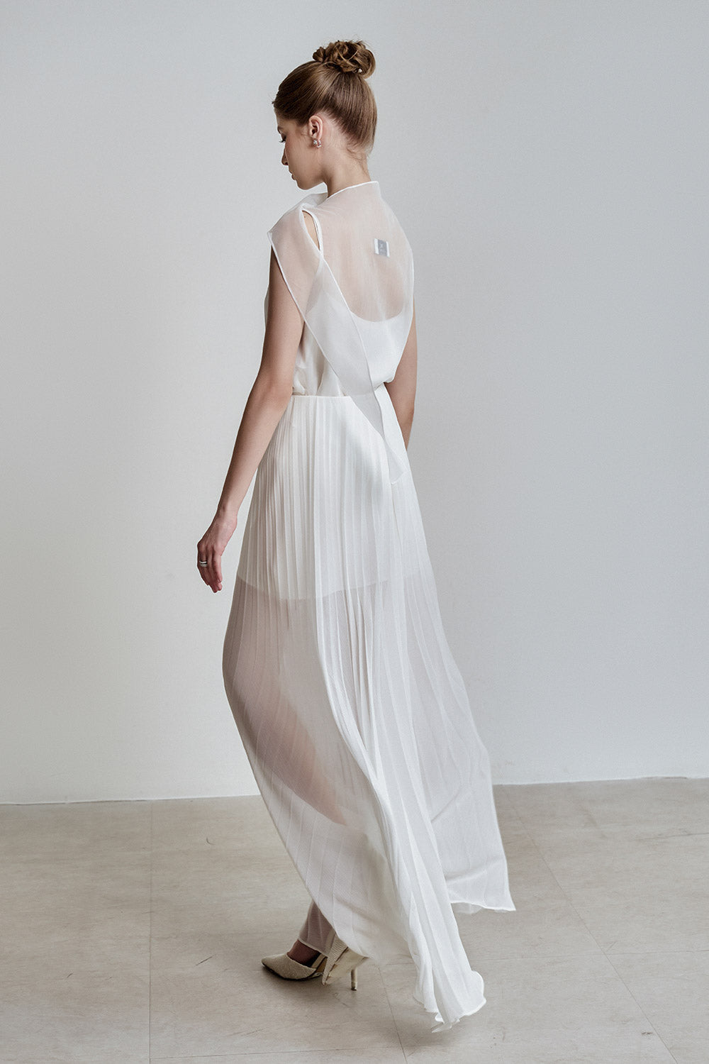 Gilda Pleated Draped Chiffon Floor Length Skirt