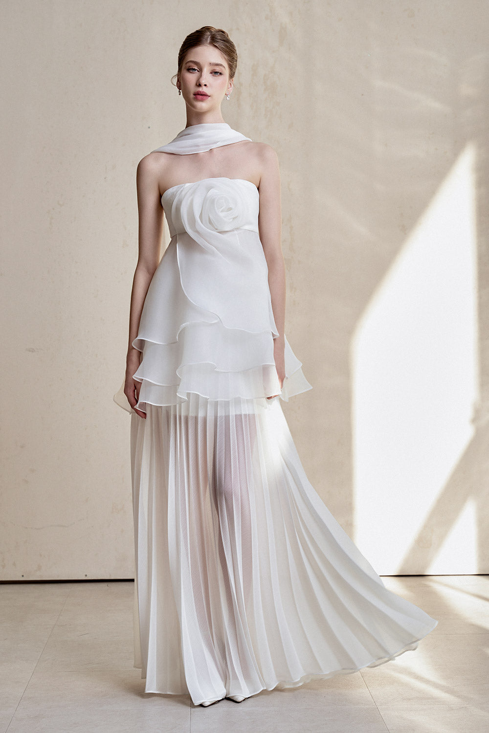 Gilda Pleated Draped Chiffon Floor Length Skirt