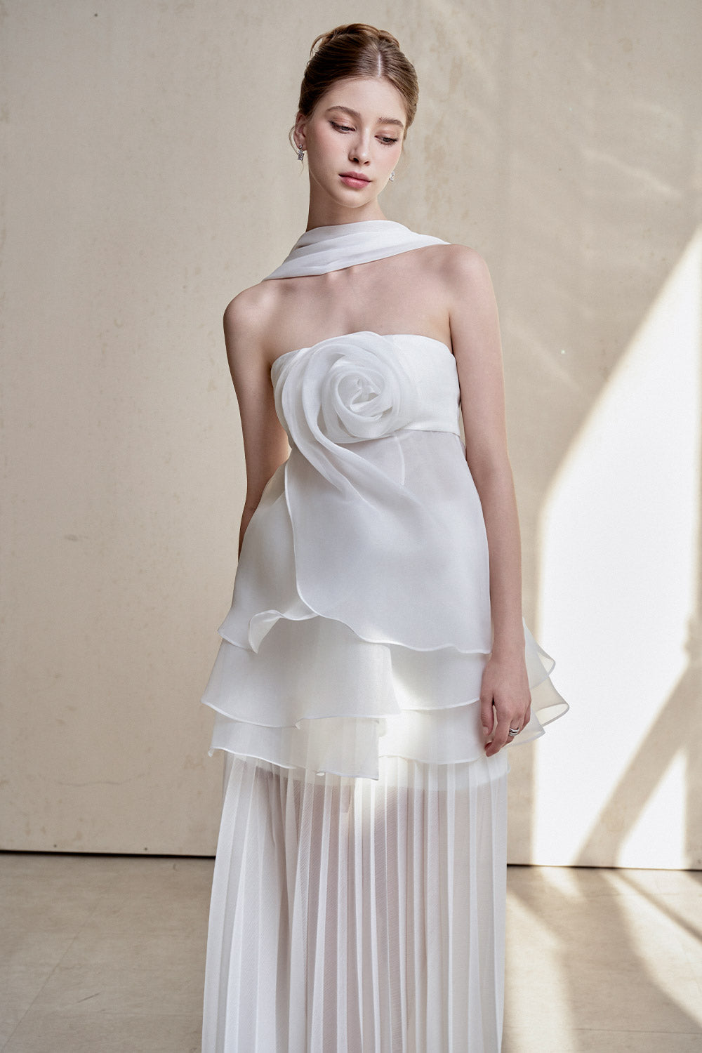 Gilda Pleated Draped Chiffon Floor Length Skirt