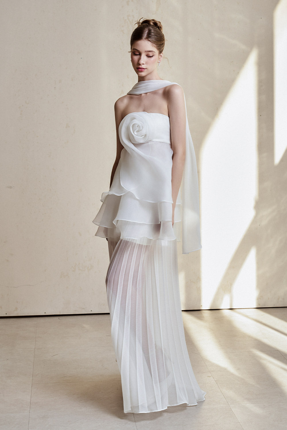 Gilda Pleated Draped Chiffon Floor Length Skirt