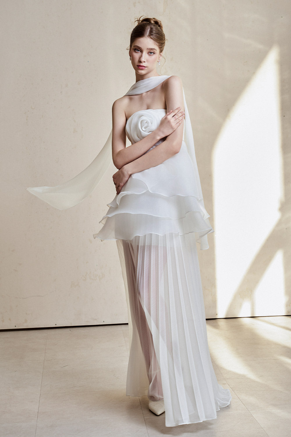 Gilda Pleated Draped Chiffon Floor Length Skirt