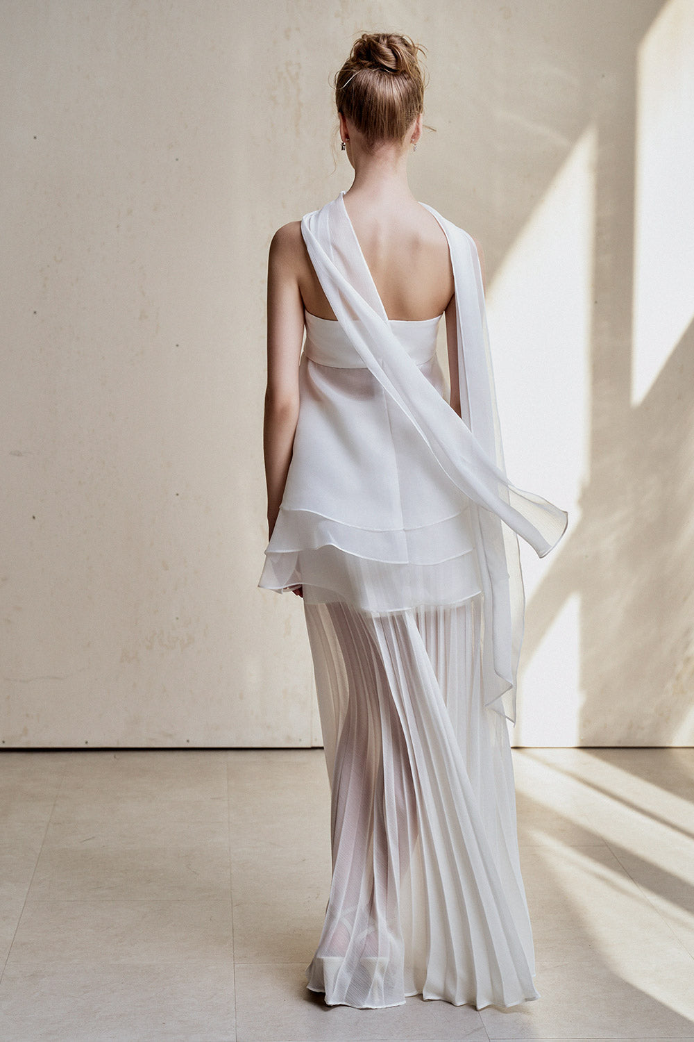 Gilda Pleated Draped Chiffon Floor Length Skirt