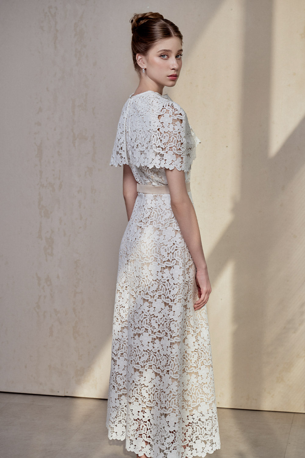 Dulcie A-line Cape Sleeved Cotton Lace Midi Dress