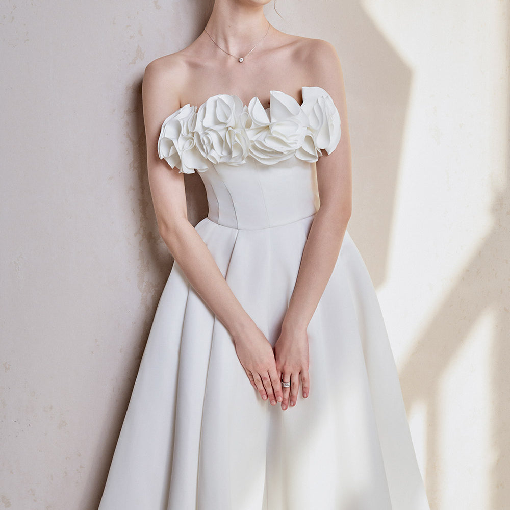 flower fit and flare dress Women's Peony Fit and Flare Flower Applique Taffeta Cotton Midi Dress S/M/L/Customize White MEAN BLVD White / S