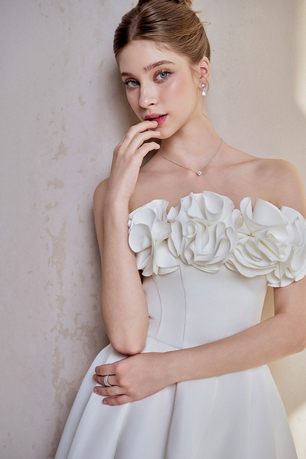 Peony Fit and Flare Flower Applique Taffeta Cotton Midi Dress