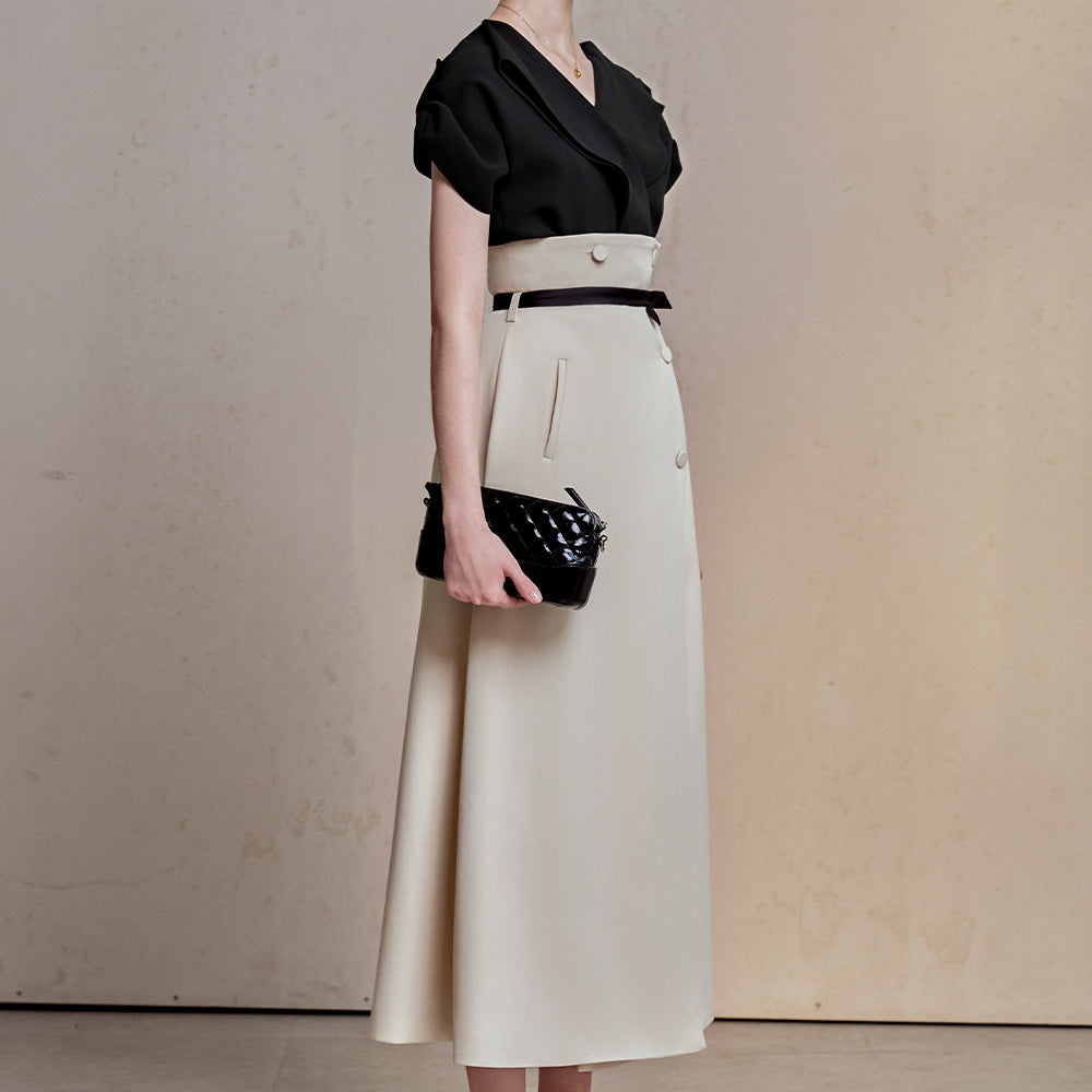 Juni A-line High Waist Spandex Homespun Midi Skirt