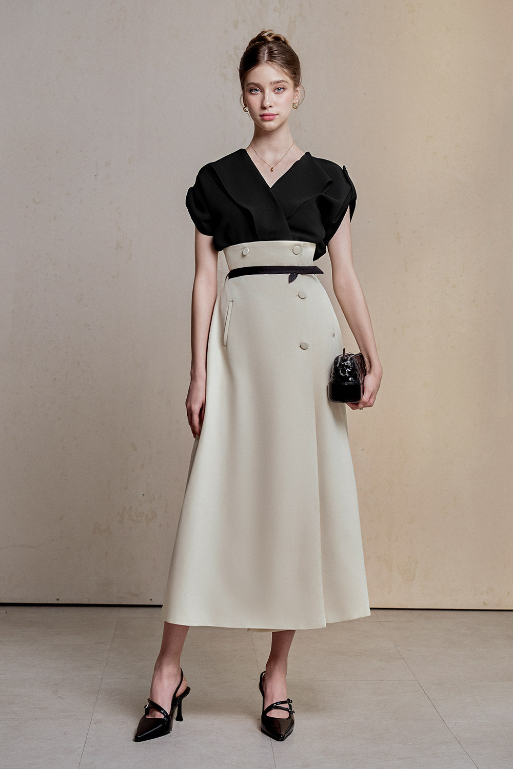 Juni A-line High Waist Spandex Homespun Midi Skirt