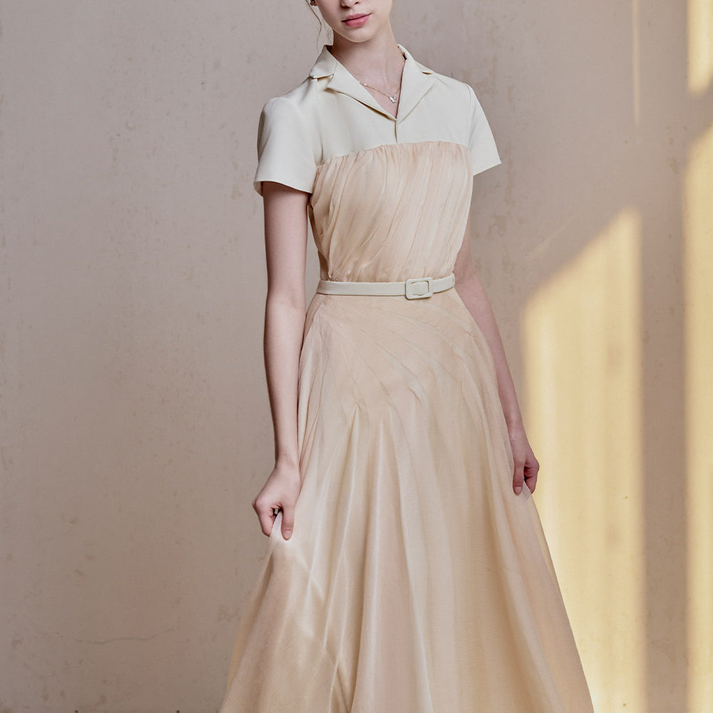 Rivera A-line Short Sleeved Silk Chiffon Ankle Length Dress