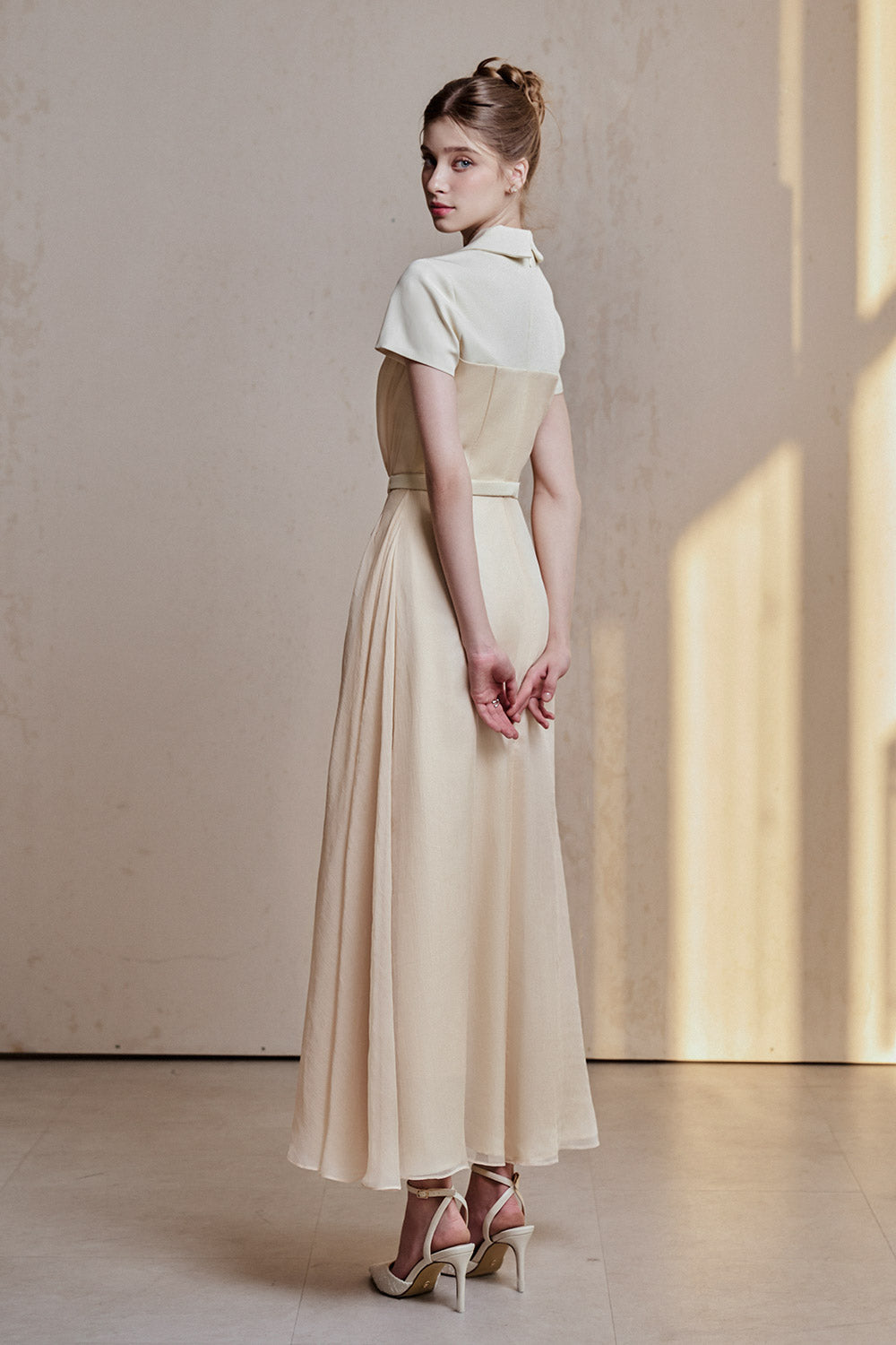 Rivera A-line Short Sleeved Silk Chiffon Ankle Length Dress