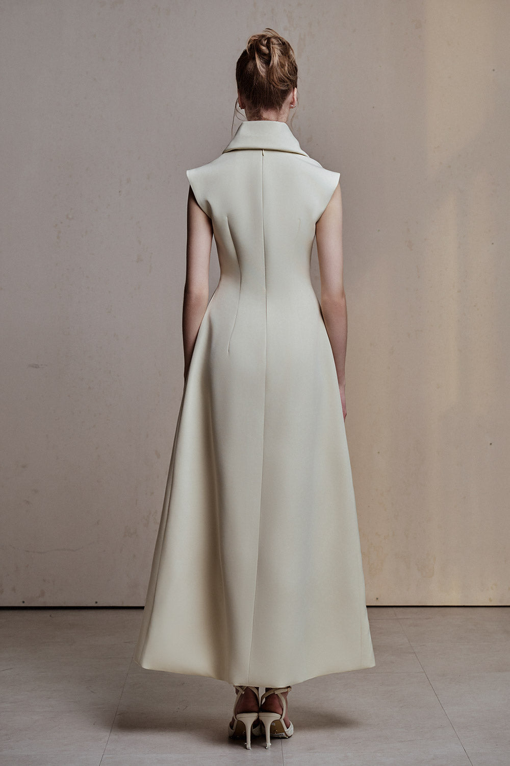 Enya A-line Notch Lapel Spandex Homespun Ankle Length Dress