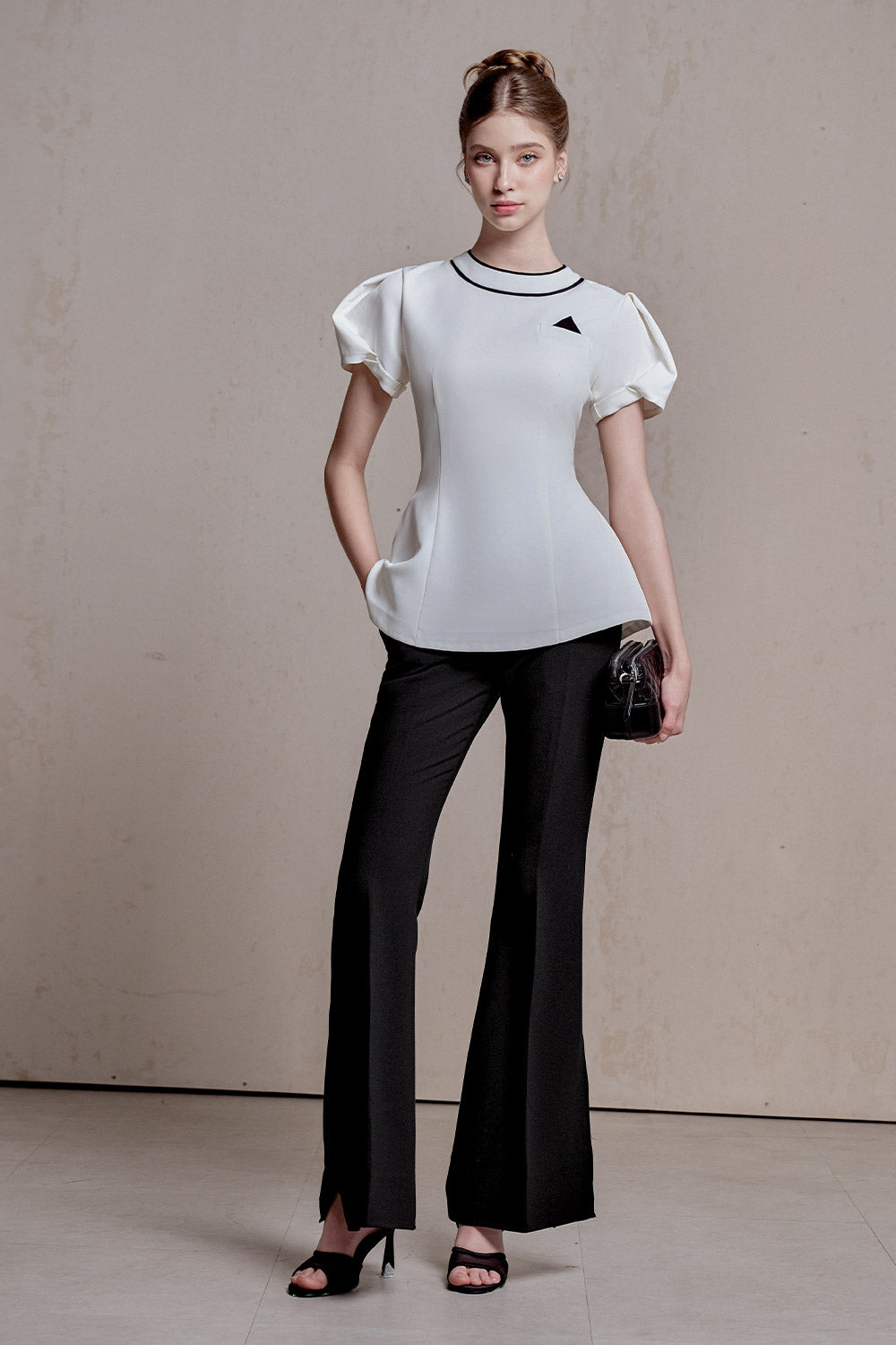 Sunna Peplum Puffy Sleeved Spandex Homespun Top