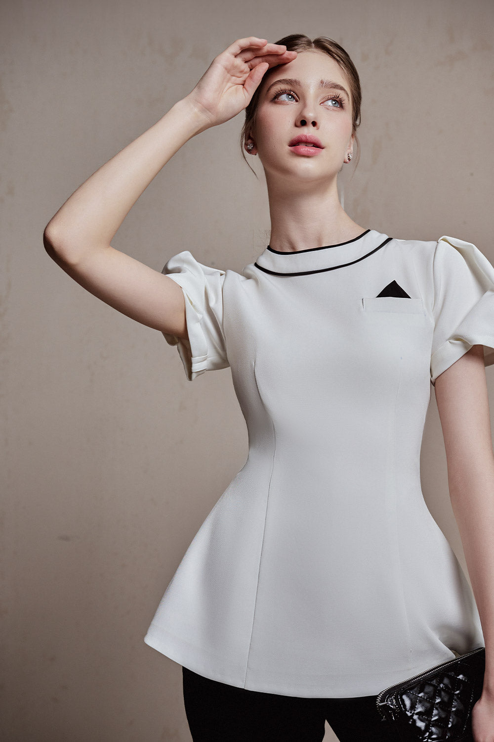 Sunna Peplum Puffy Sleeved Spandex Homespun Top