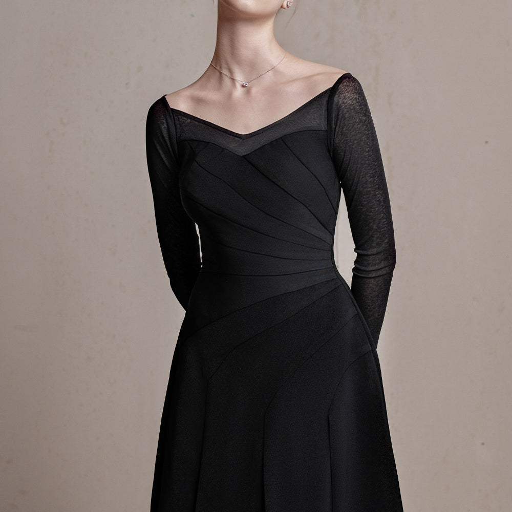 Estella A-line Long Sleeved Cotton Spandex Midi Dress