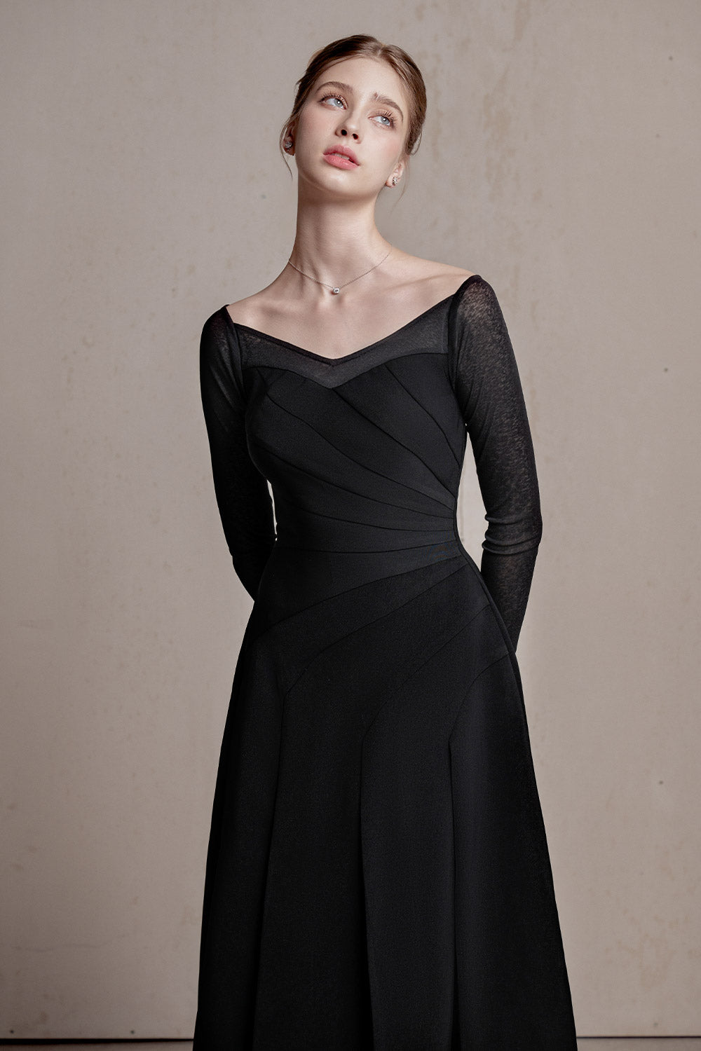 Estella A-line Long Sleeved Cotton Spandex Midi Dress