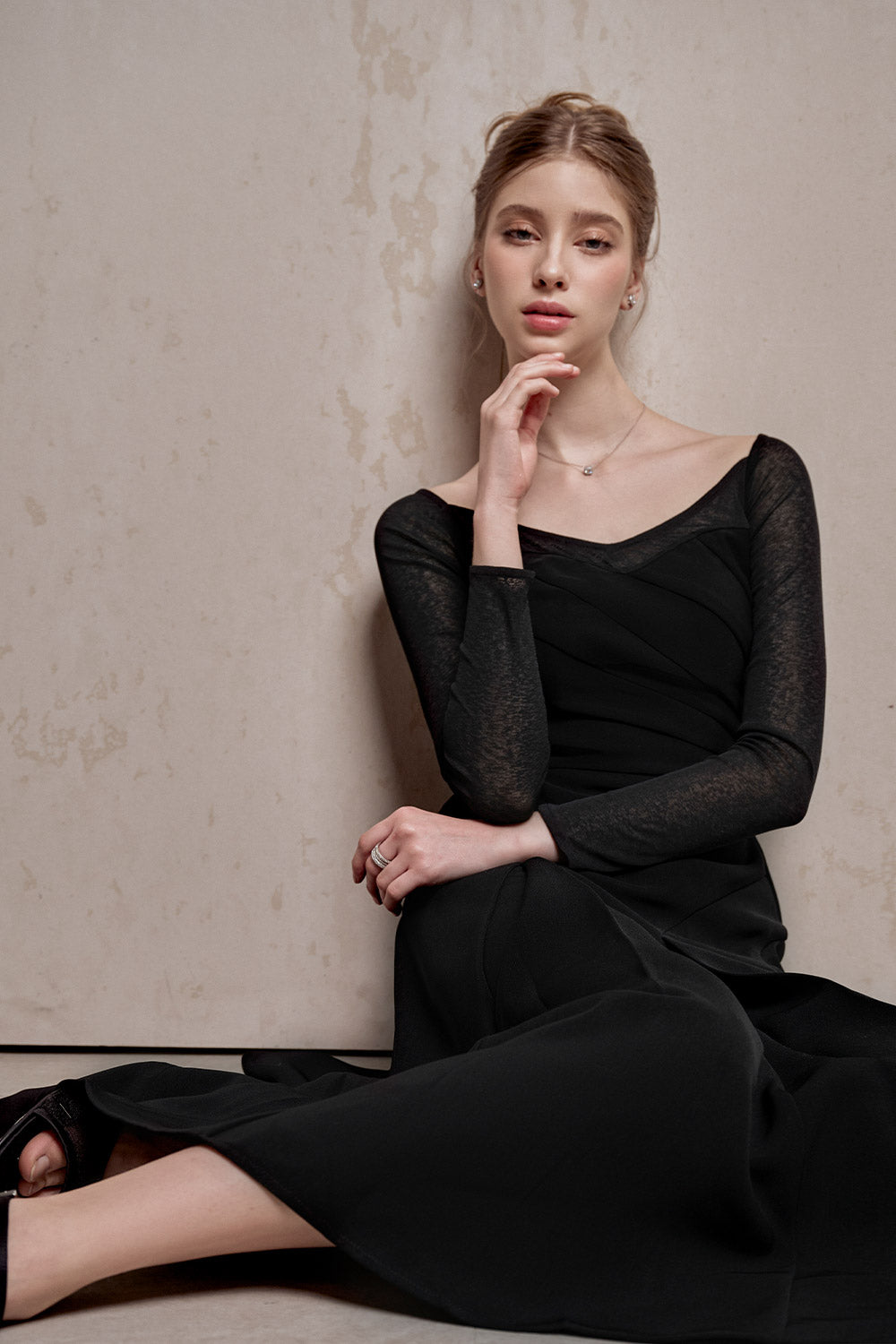 Women's Estella A-Line Long Sleeved Cotton Spandex Midi Dress S/M/L/Customize Black Mean Blvd Black / S Women's Estella A-Line Long Sleeved Cotton Spandex Midi Dress S/M/L/Customize Black Mean Blvd Black / S