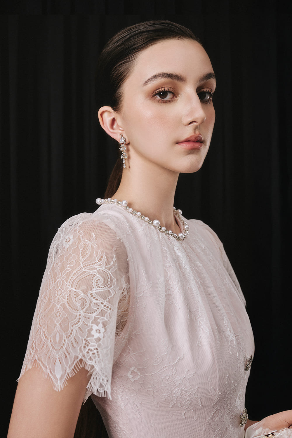 Prucel Mermaid Round Neck Lace Calf Length Dress