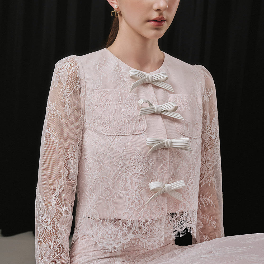 Absolu Cropped Round Neck Lace Jacket