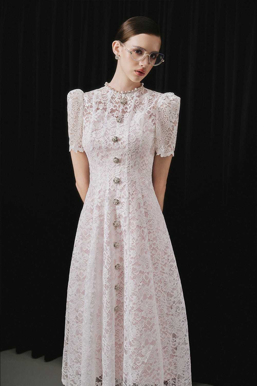 mock neck lace midi dress Stardust - Black Lace Cutout Mock Neck Midi Dress