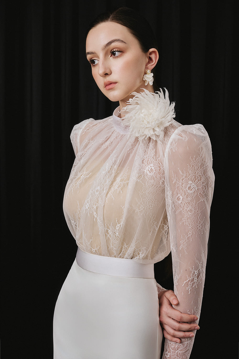 Loxie Straight Leg Of Mutton Sleeved Lace Top