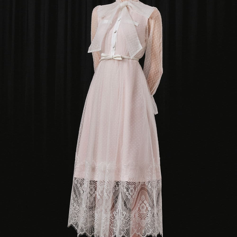 Hopie A-line Poet Sleeved Lace Calf Length Dress