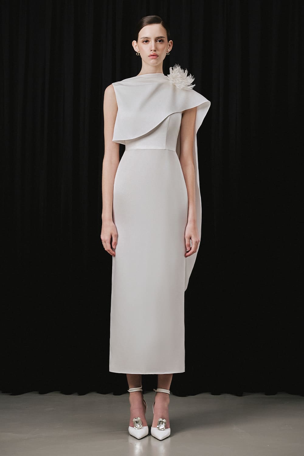 Asoo Sheath Asymmetric Shoulder Silk Satin Ankle Length Dress