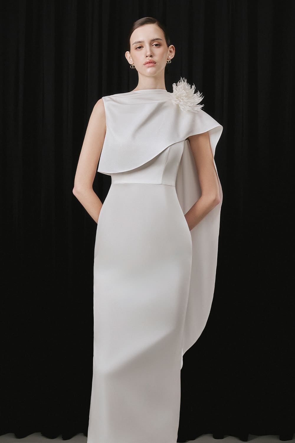 Asoo Sheath Asymmetric Shoulder Silk Satin Ankle Length Dress