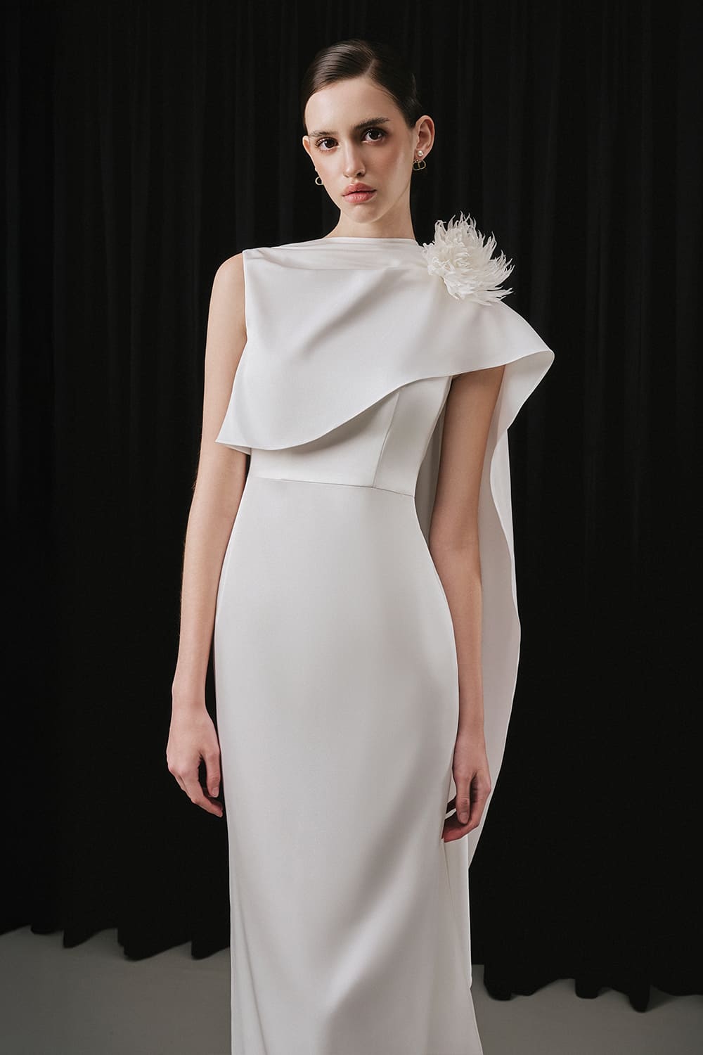 Asoo Sheath Asymmetric Shoulder Silk Satin Ankle Length Dress