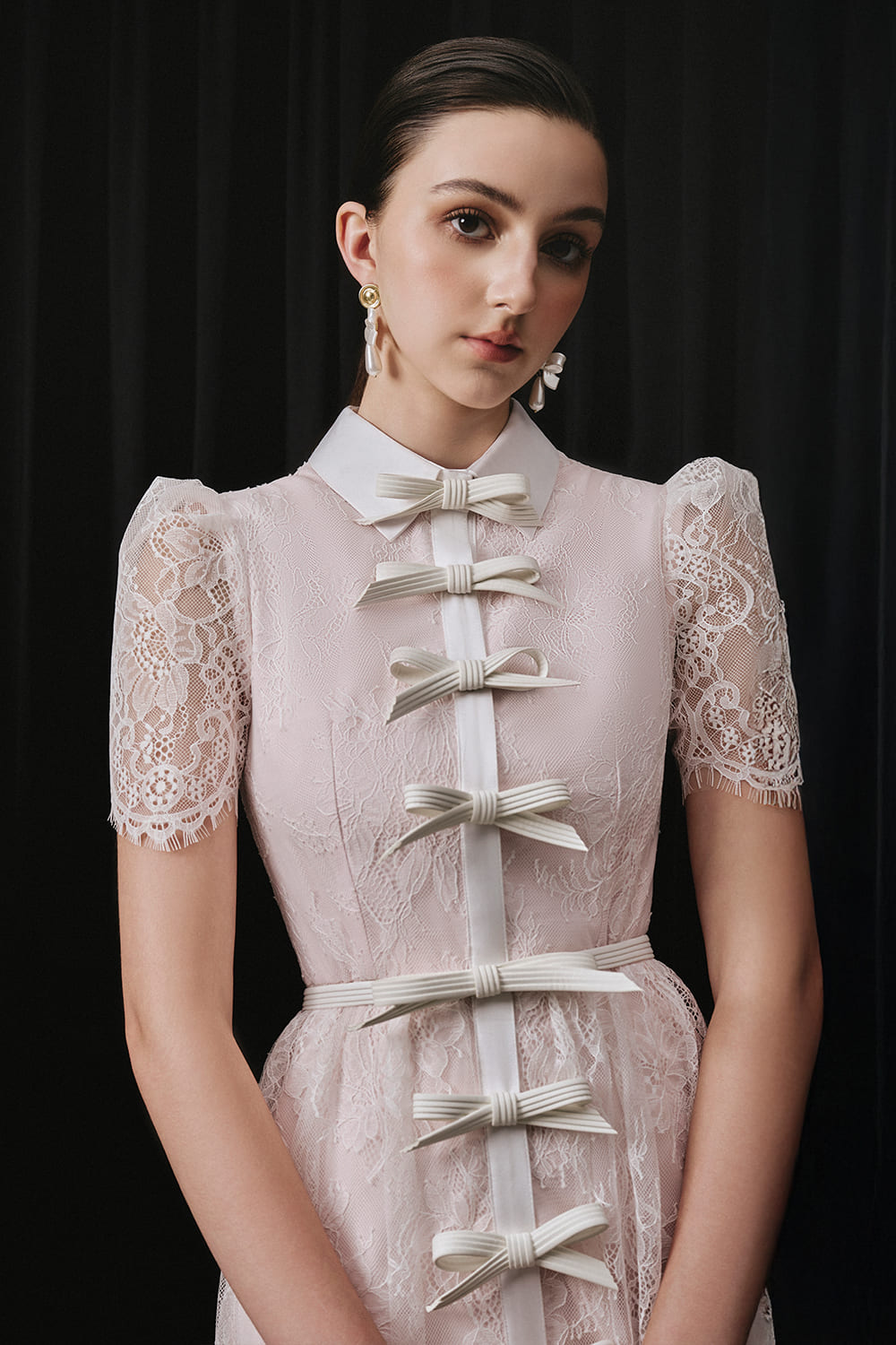 Women's Vivien A-Line Collared Neck Lace Midi Dress S/M/L/Customize White&Pink Mean Blvd White&Pink / S Women's Vivien A-Line Collared Neck Lace Midi Dress S/M/L/Customize White&Pink Mean Blvd White&Pink / S