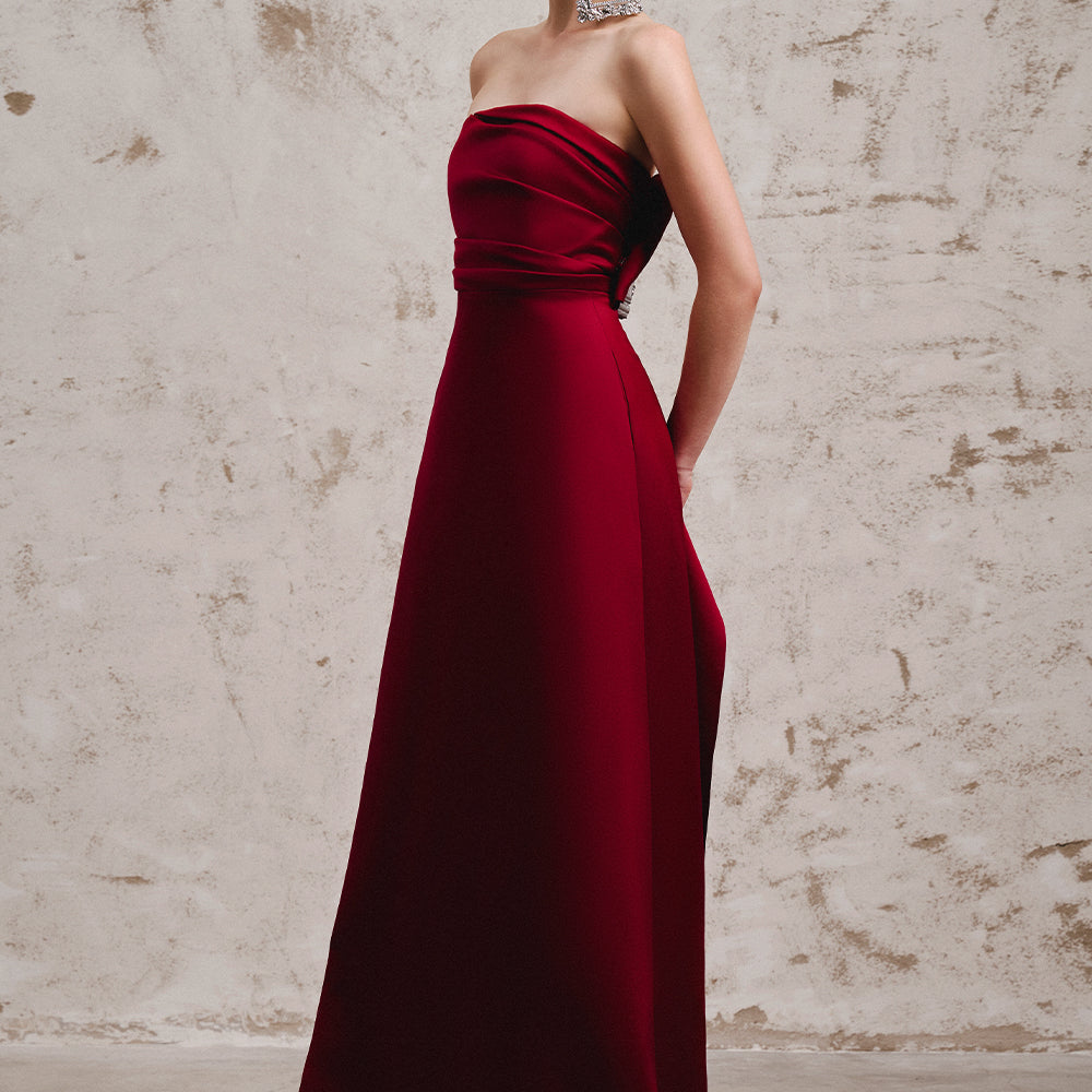 Lencha A-line Straight Across Neck Taffeta Floor Length Dress