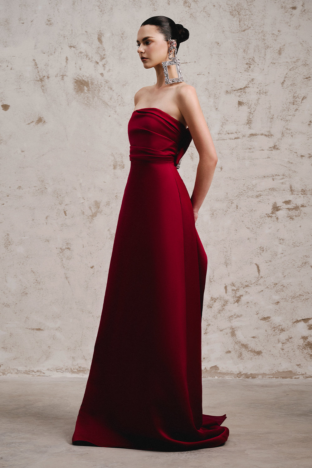 Lencha A-line Straight Across Neck Taffeta Floor Length Dress