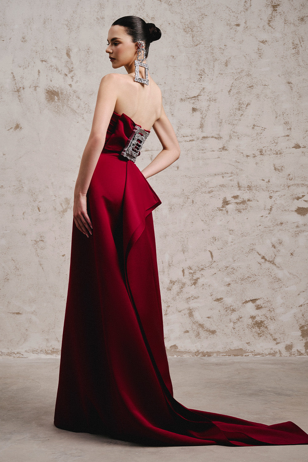 Lencha A-line Straight Across Neck Taffeta Floor Length Dress