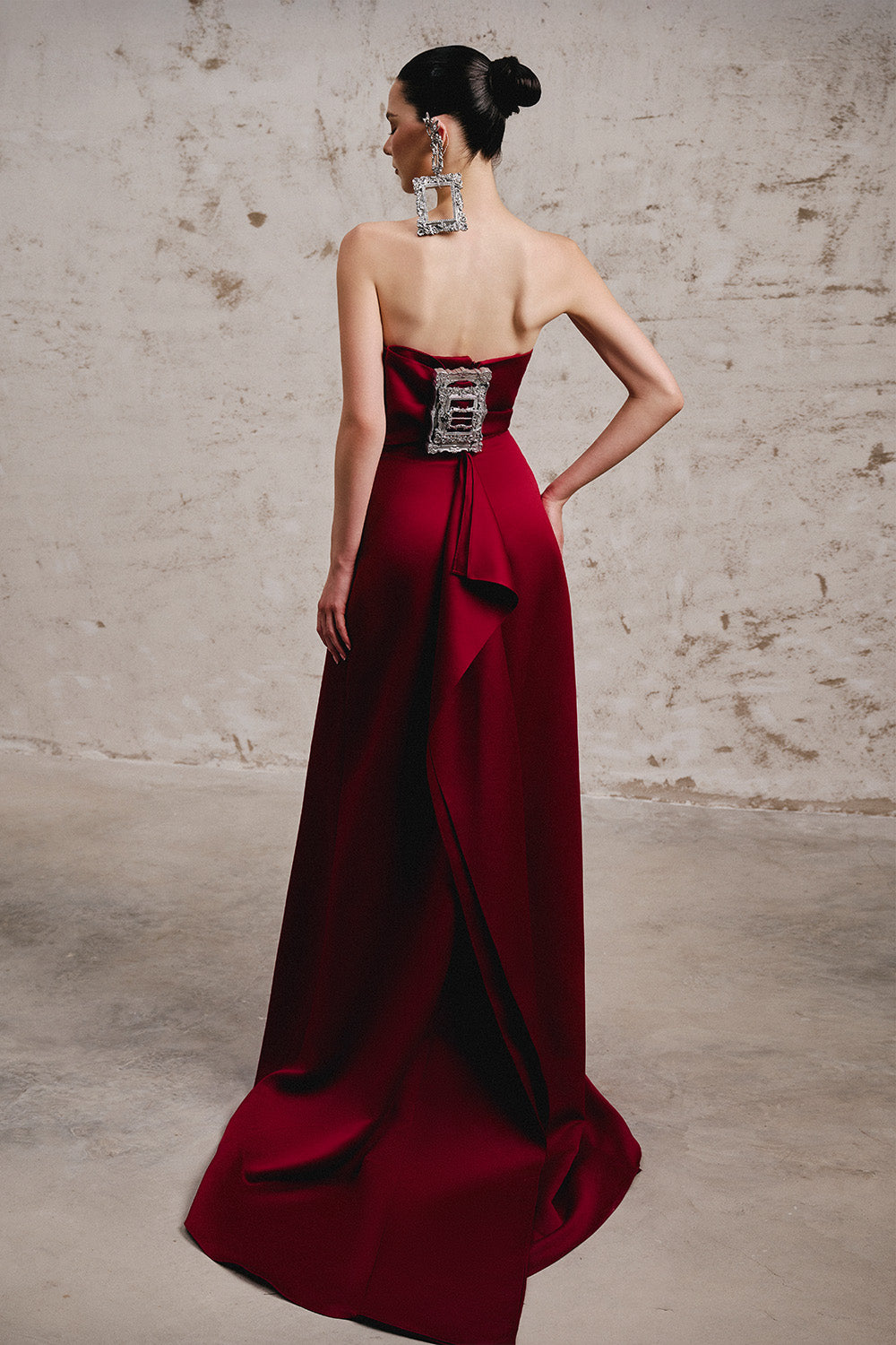 Lencha A-line Straight Across Neck Taffeta Floor Length Dress