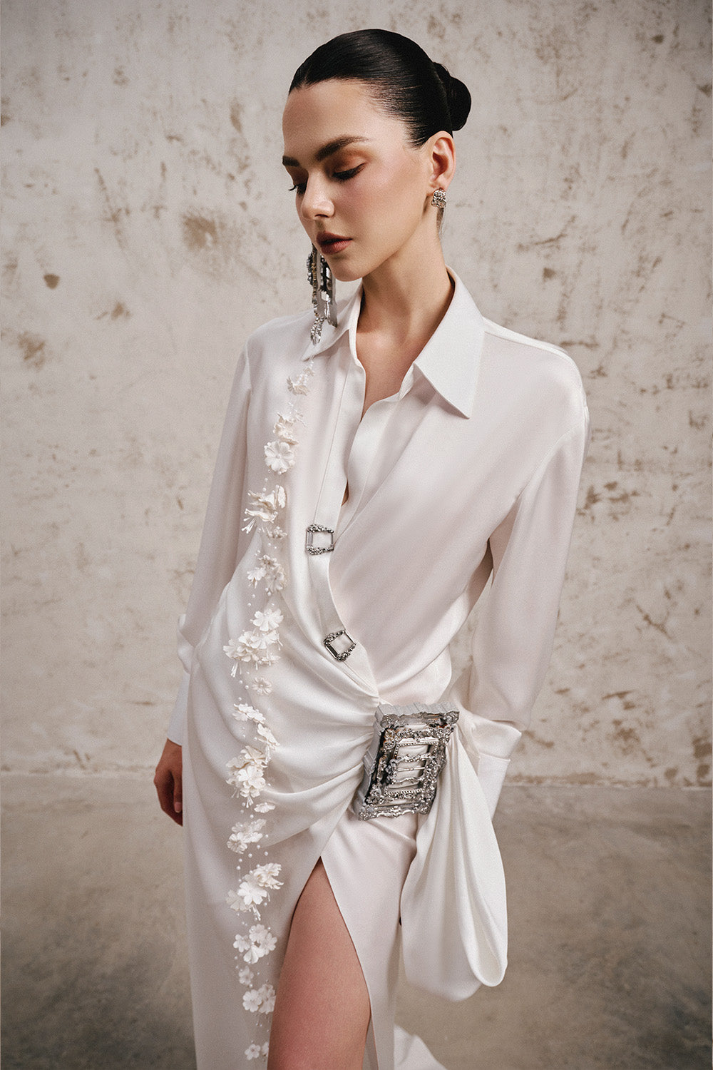 Terell Mermaid Side Slit Silk Satin Floor Length Dress