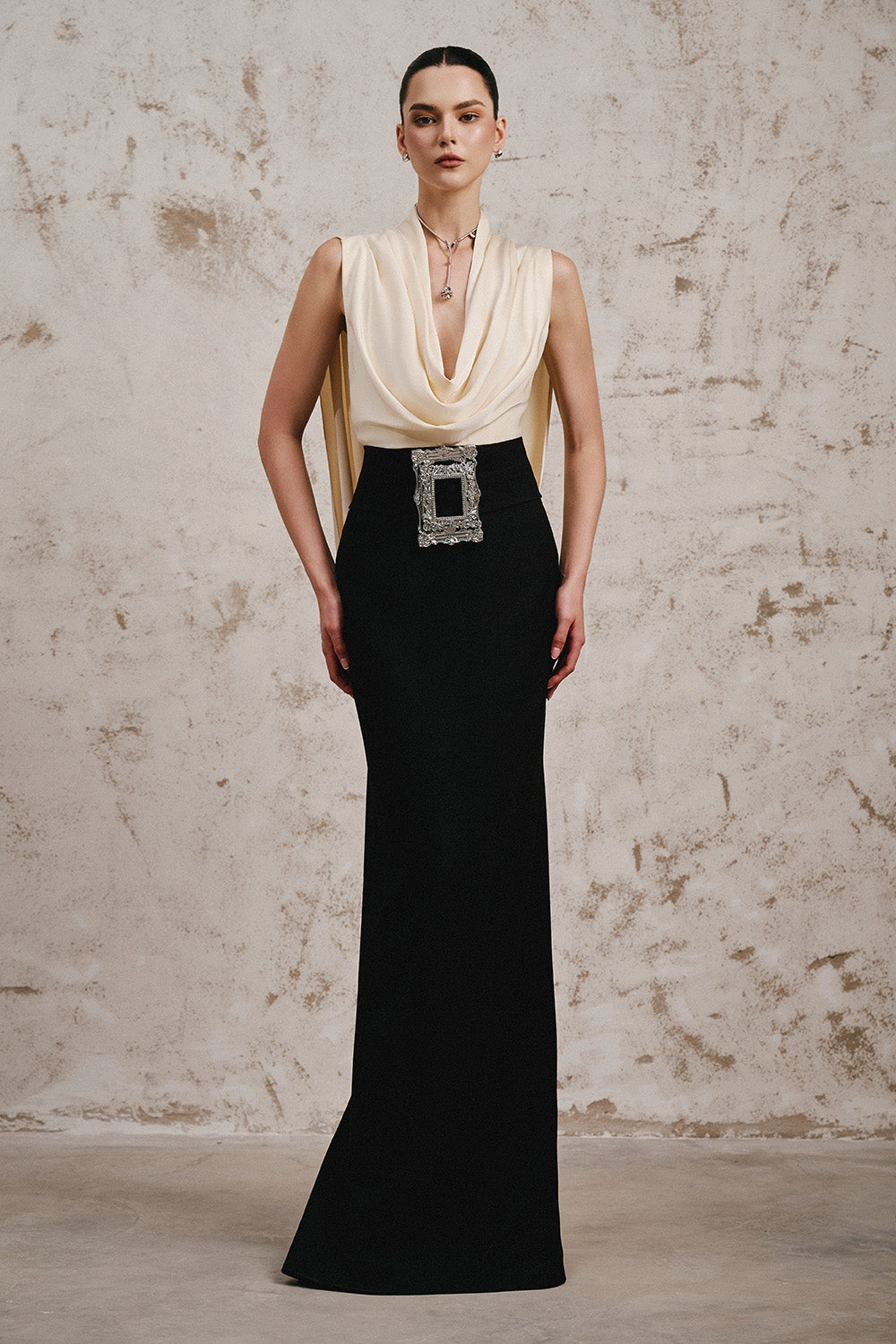 Asthentic Mermaid Cowl Neck Silk Satin Floor Length Dress