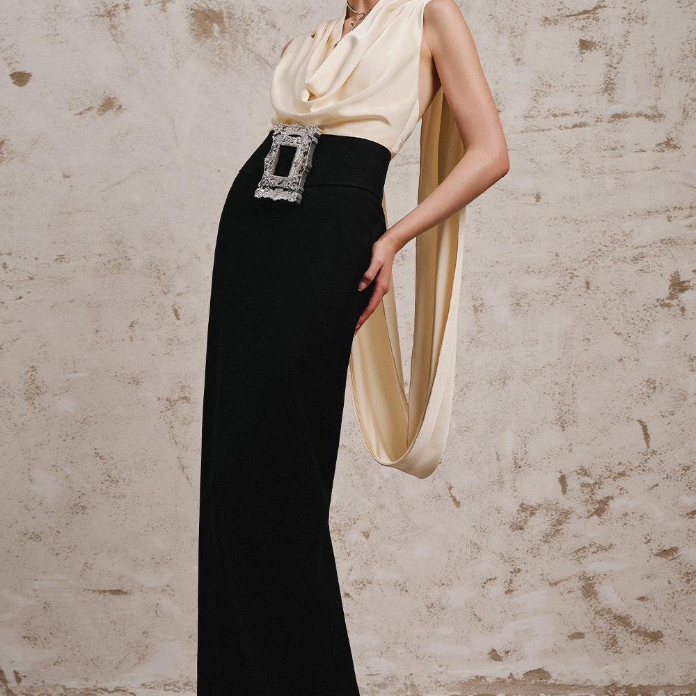 Asthentic Mermaid Cowl Neck Silk Satin Floor Length Dress