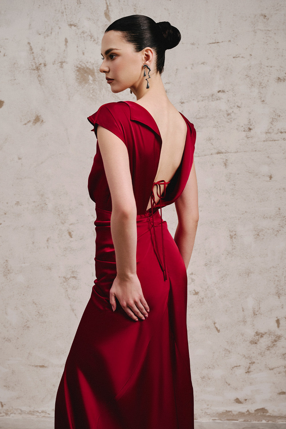 Longlan Mermaid Boat Neck Silk Satin Floor Length Dress