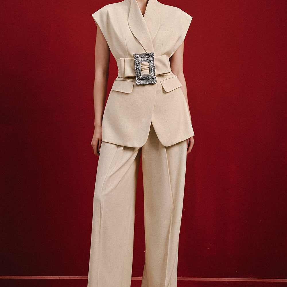 Alatow Straight Wide Leg Linen Cotton Floor Length Pants