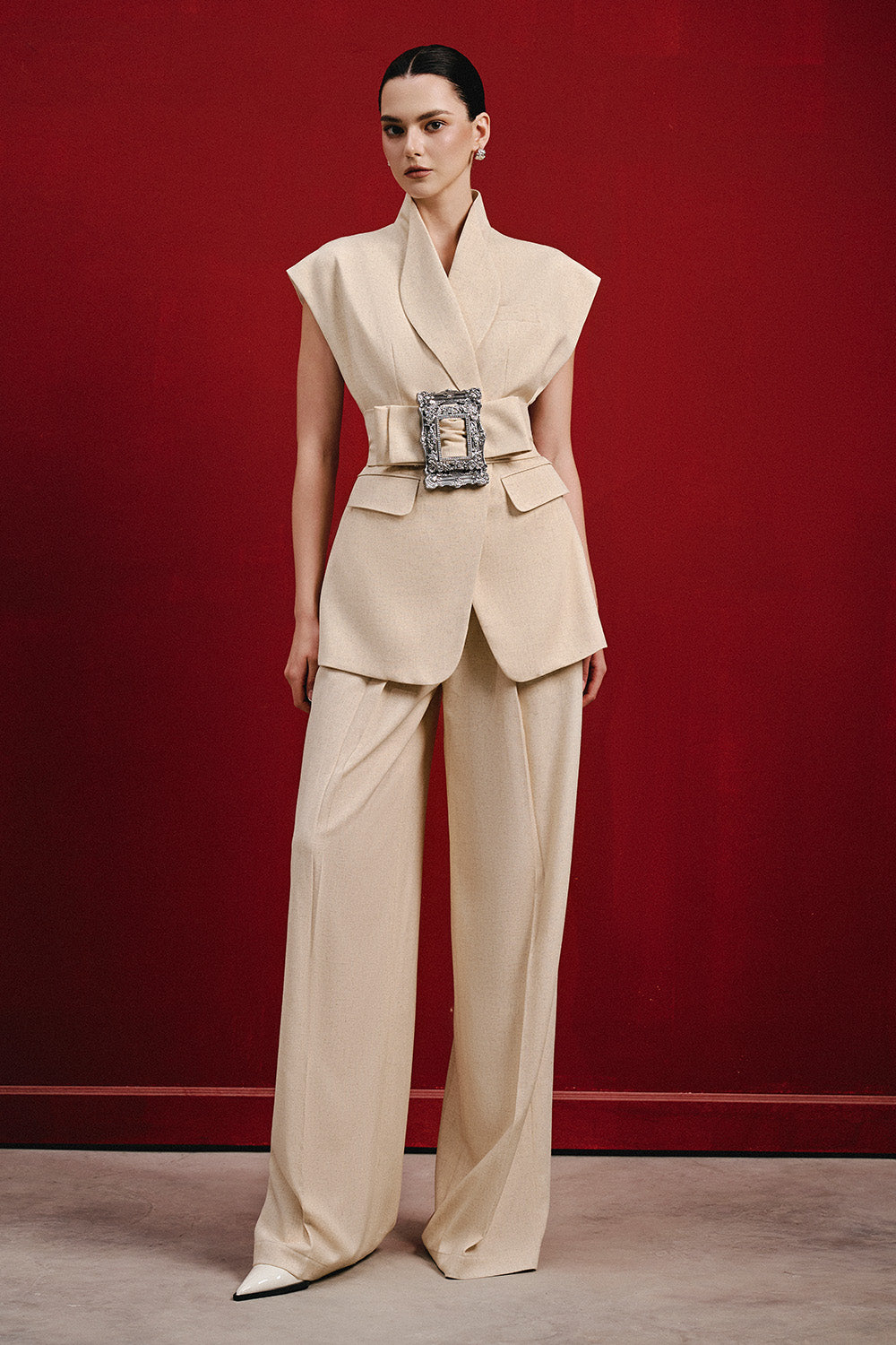 Alatew Peplum Cap Sleeved Linen Cotton Blazer