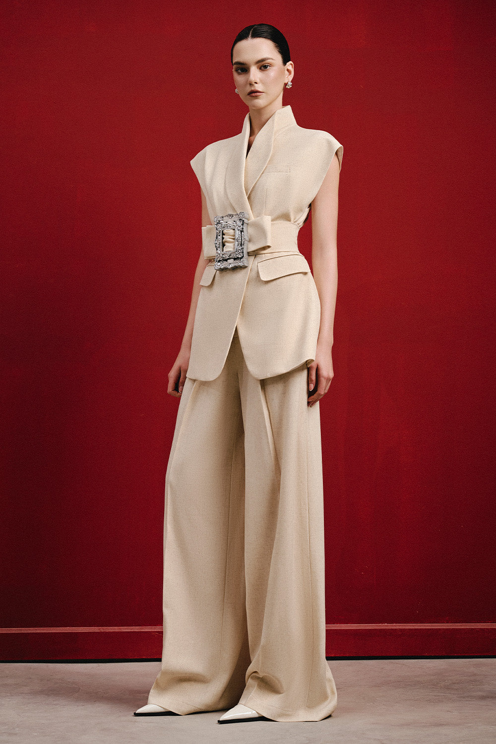 Alatew Peplum Cap Sleeved Linen Cotton Blazer