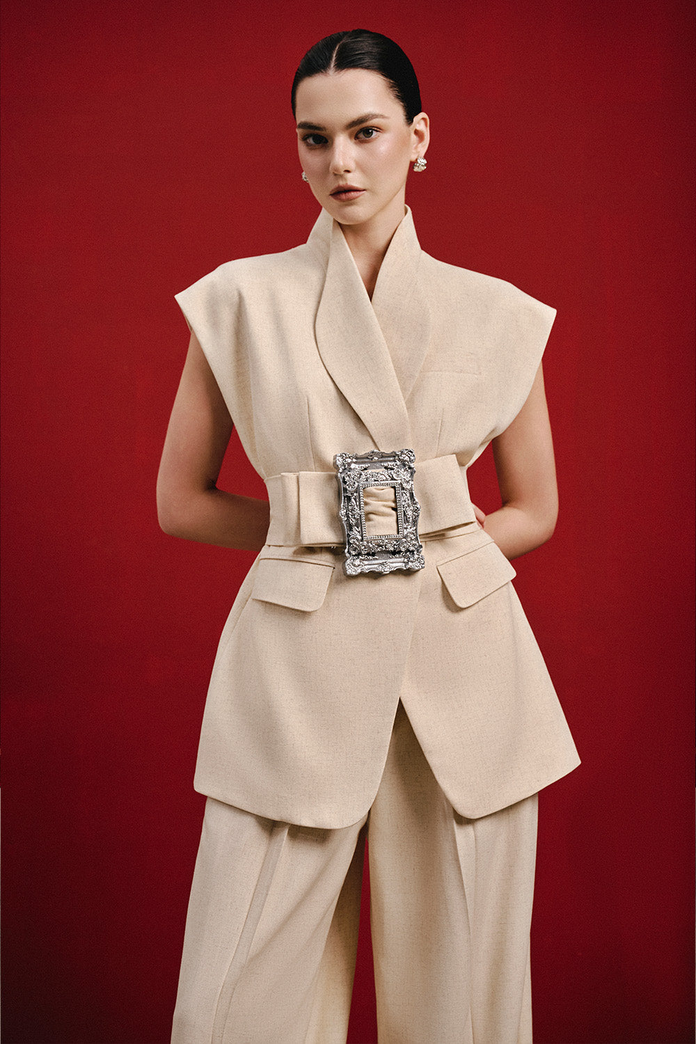 Alatew Peplum Cap Sleeved Linen Cotton Blazer