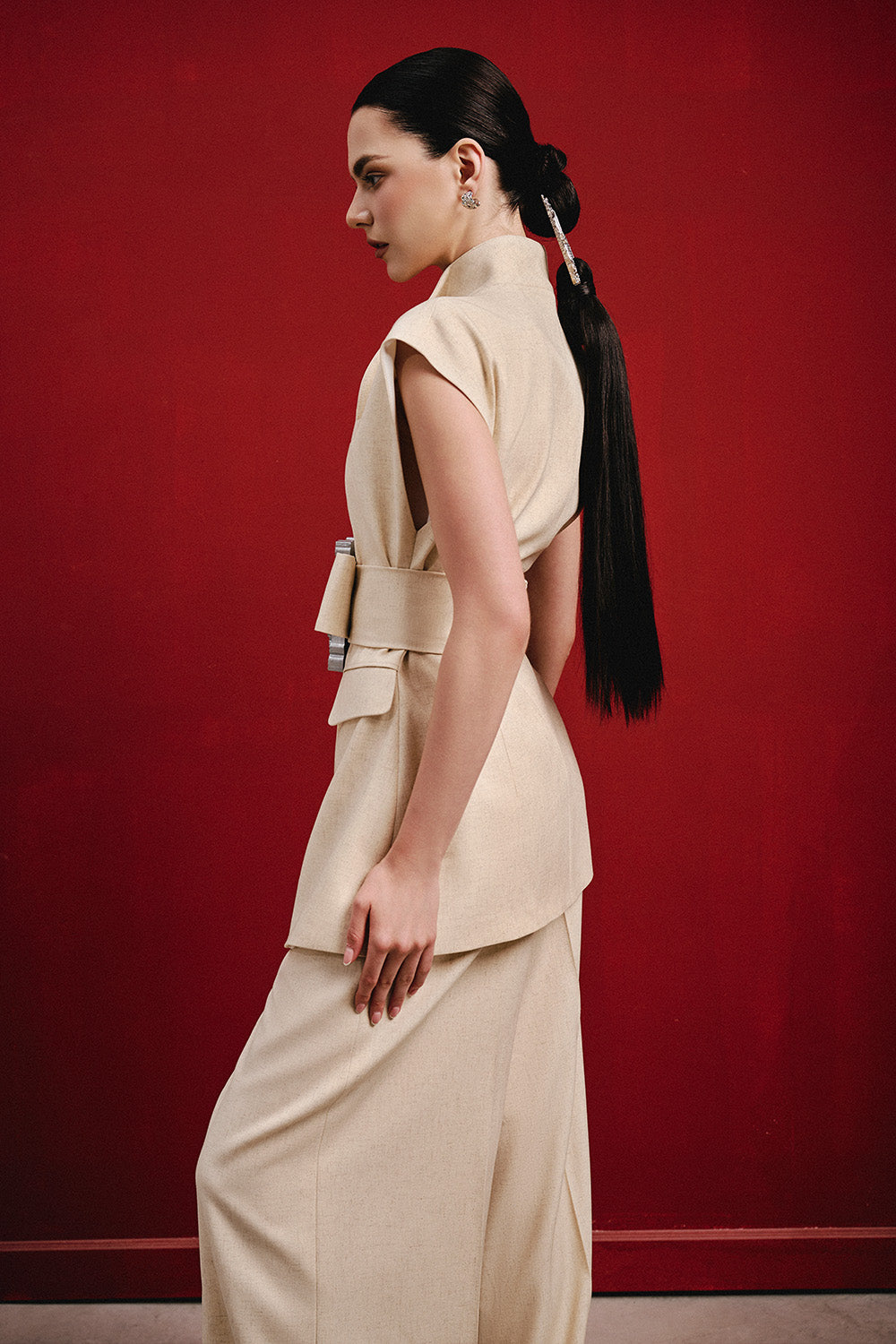 Alatew Peplum Cap Sleeved Linen Cotton Blazer