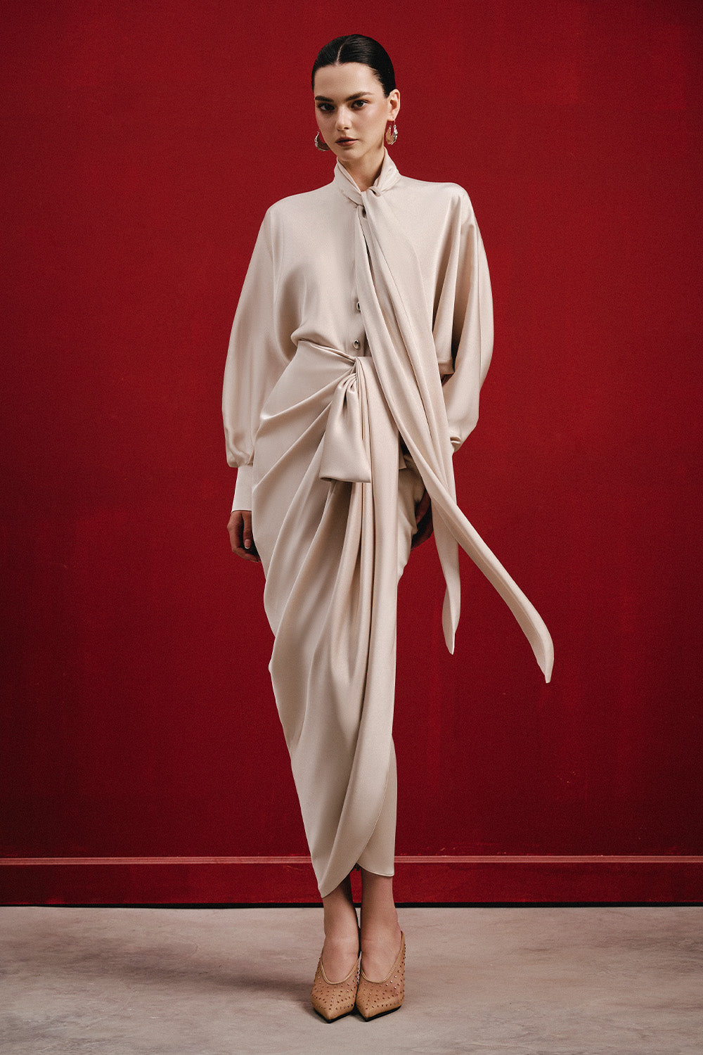 Vanila Straight Cuff Sleeved Silk Satin Shirt