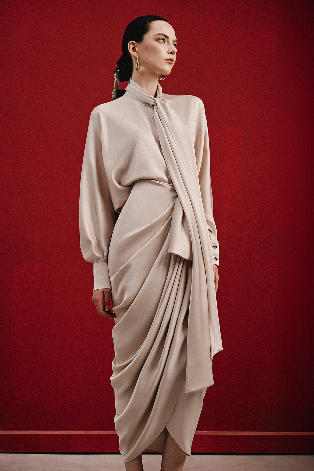 Vanila Straight Cuff Sleeved Silk Satin Shirt