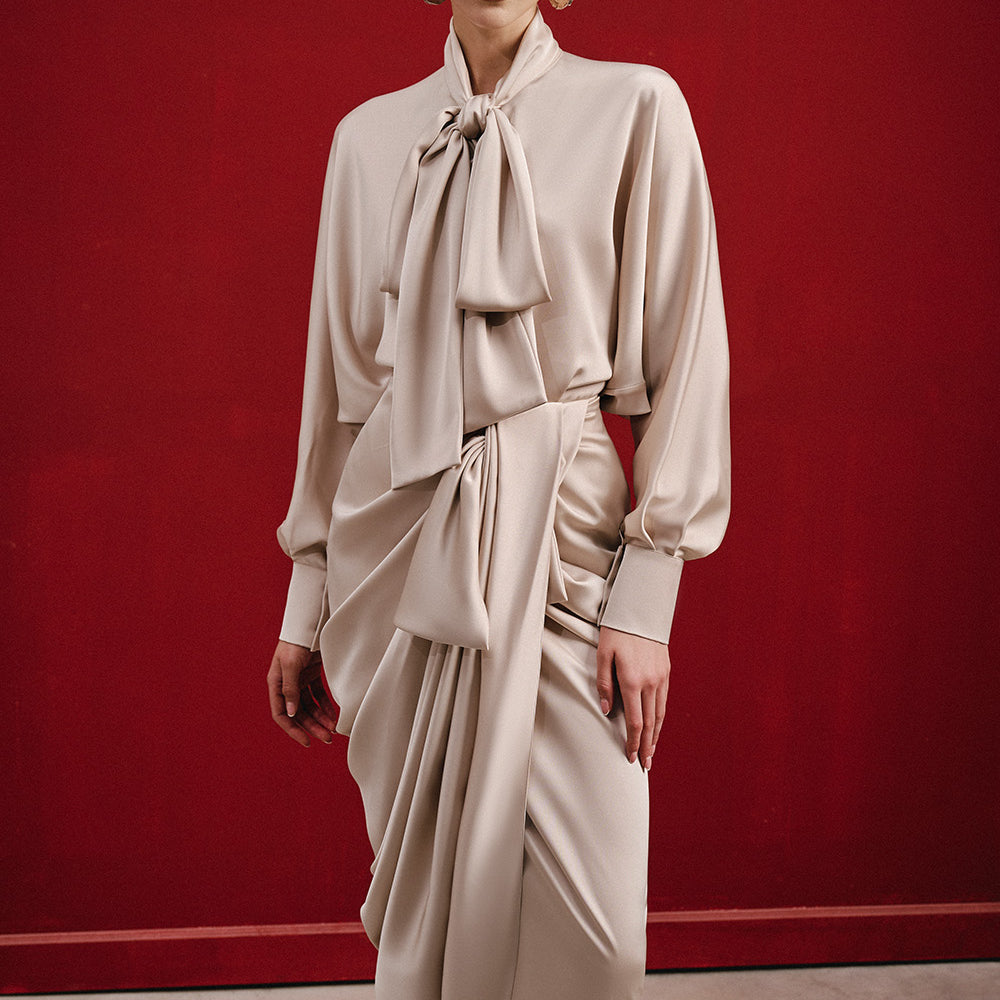 Vanila Sarong Draped Silk Satin Ankle Length Skirt