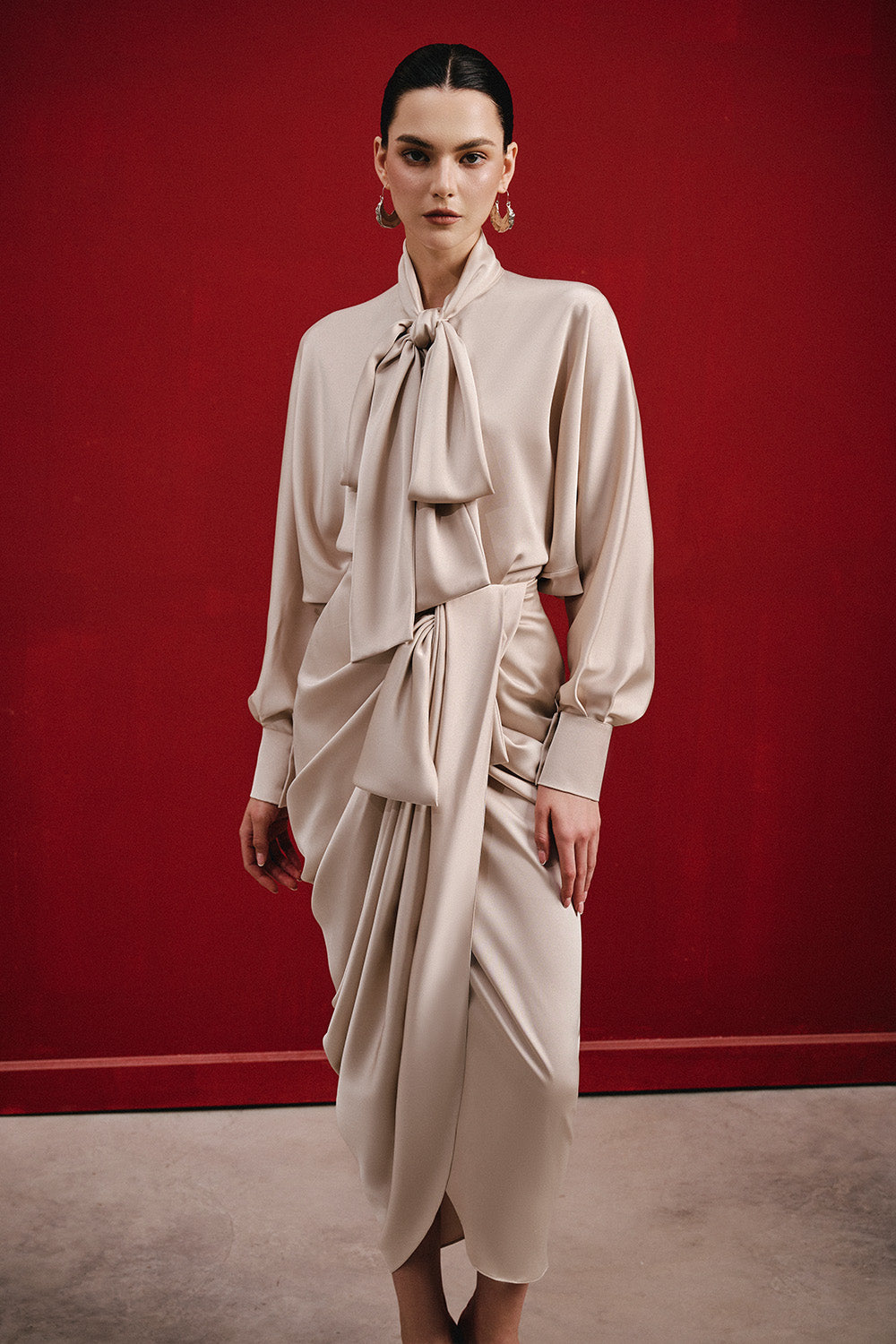 Vanila Straight Cuff Sleeved Silk Satin Shirt